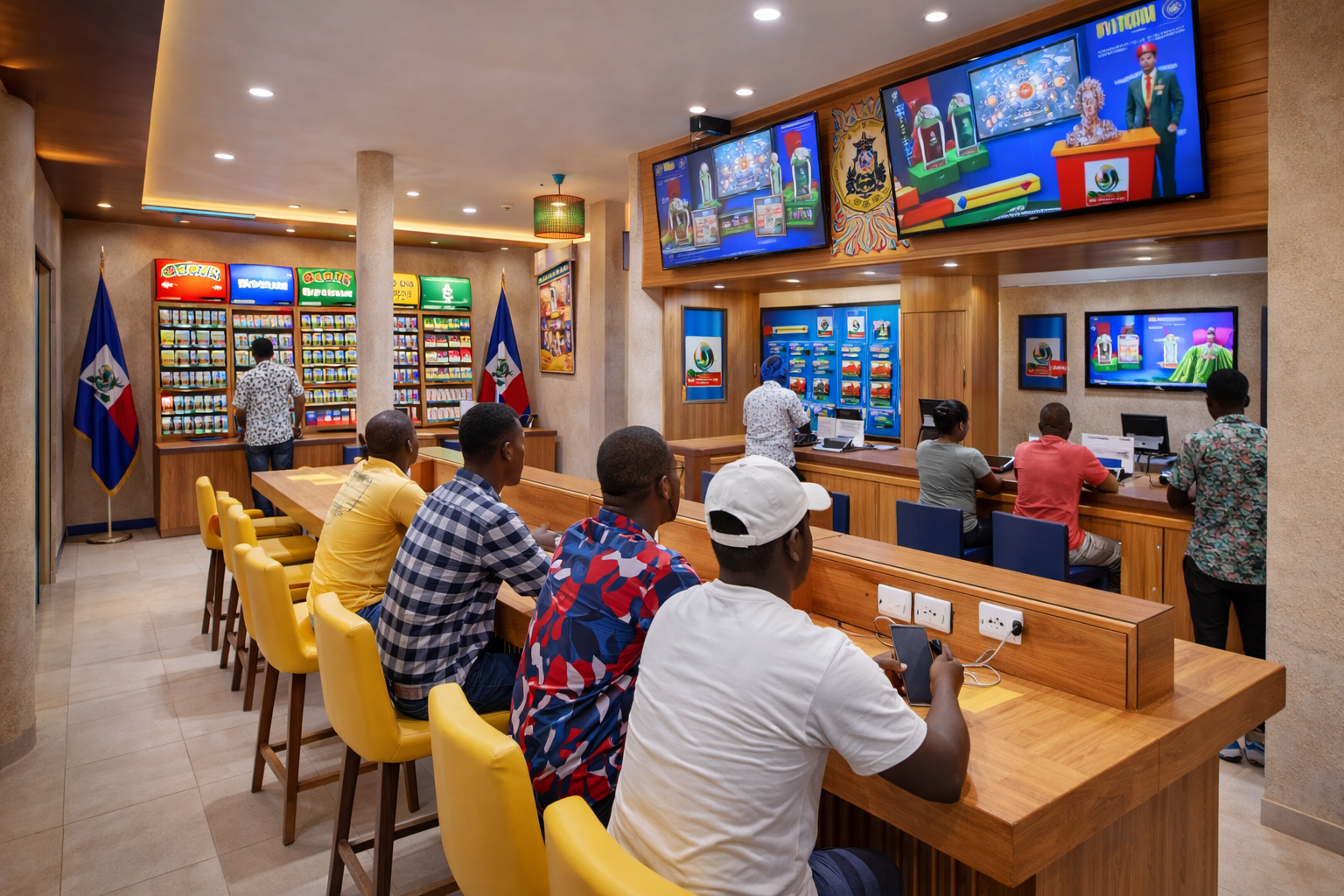 Salon de paris sportifs avec ecrans en direct et sieges confortables